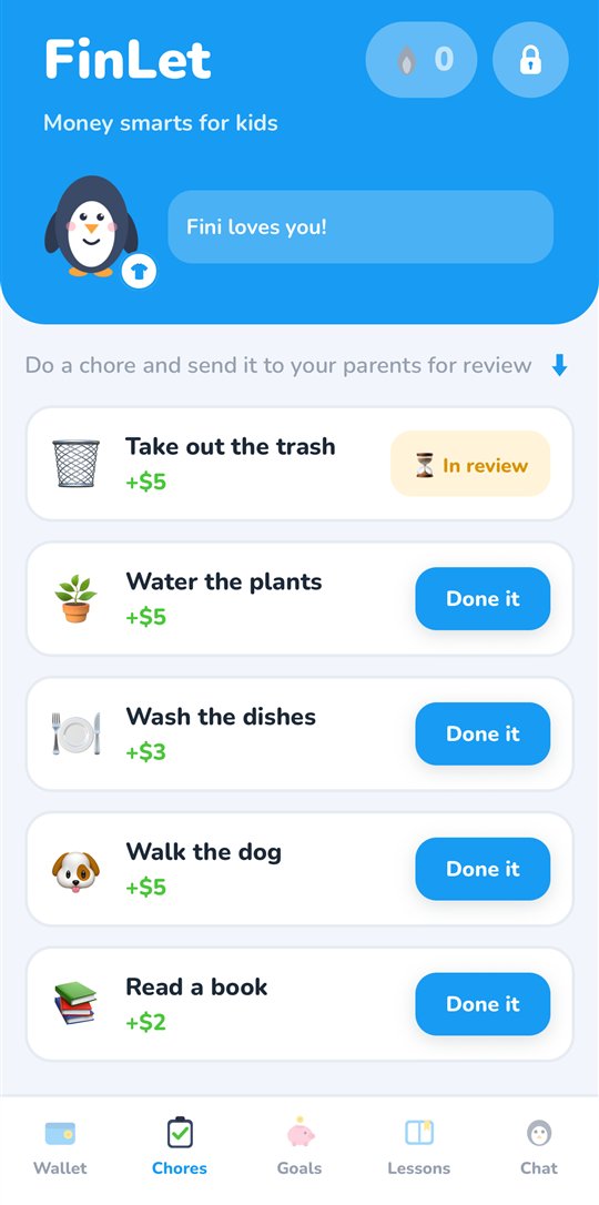 Chores list with a task awaiting parent review